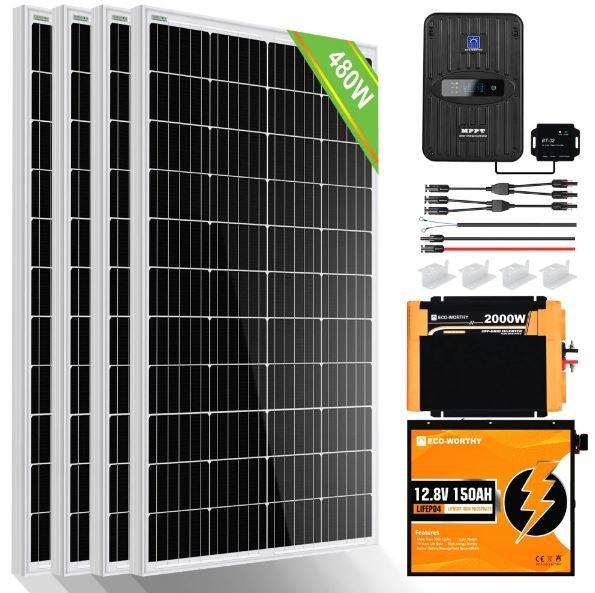 480W 12V kit solaire autoconsommation avec Onduleur 2kW
