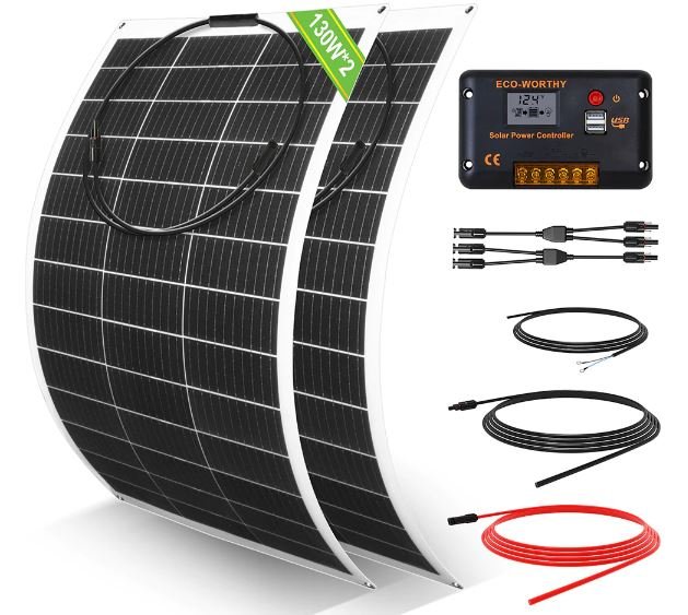 260W-12V- kit Un panneau solaire camping car flexible